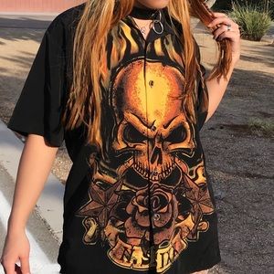 VTG Burning Skull Button up 💀🔥🃏